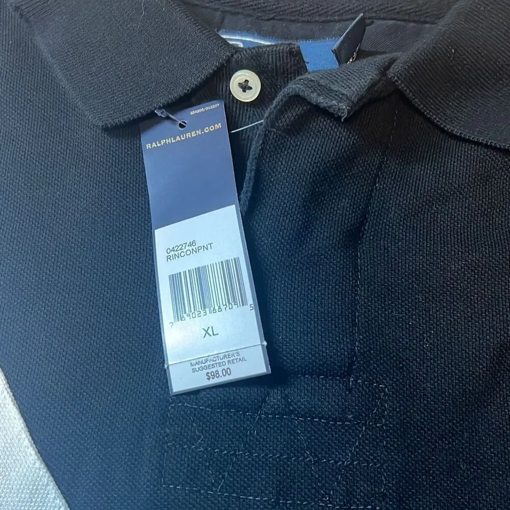 Polo Ralph Lauren Polo Shirt‎ XL Black Lifeguard Stripe RARE Vintage 90 NWT